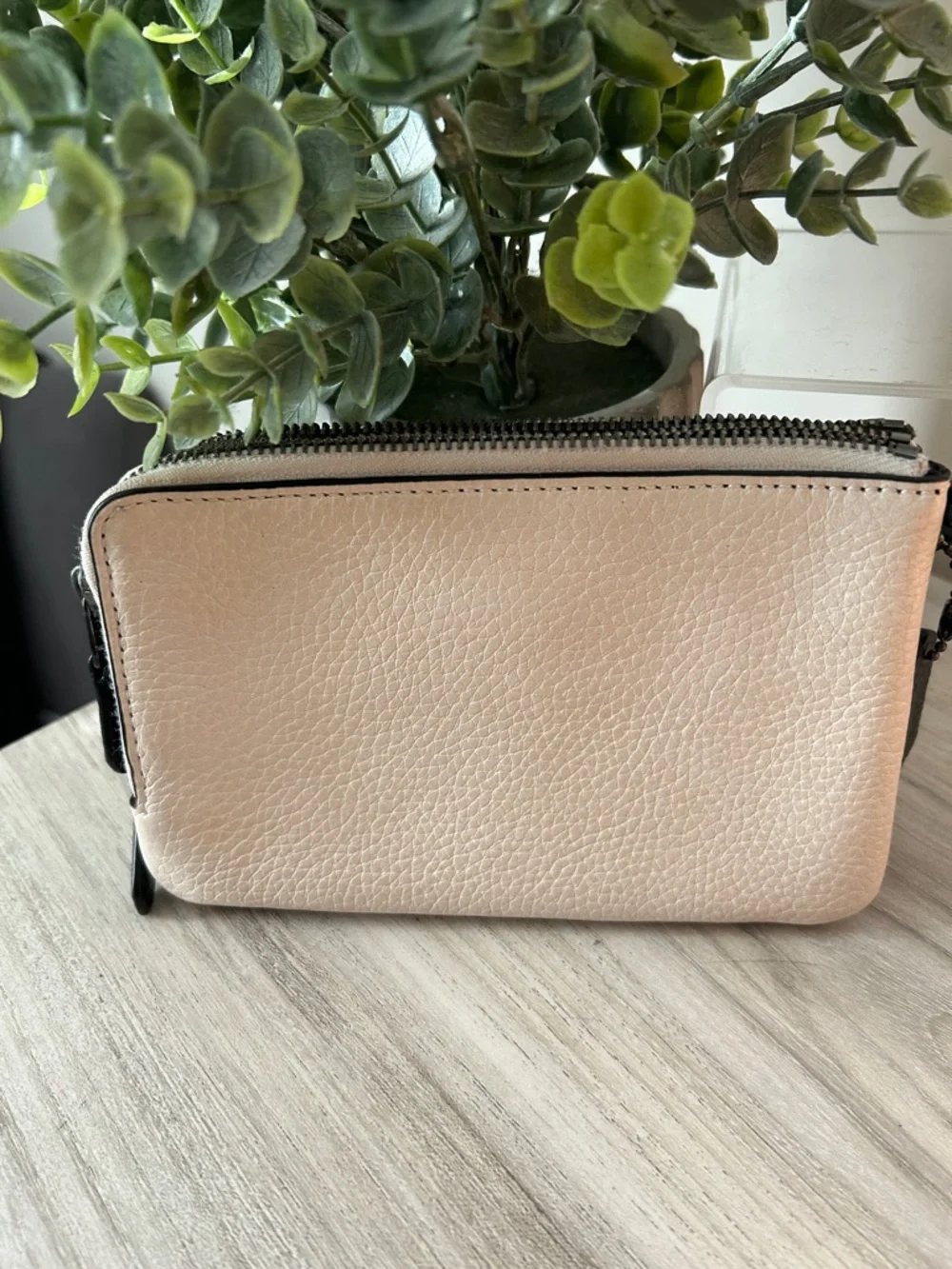 Coach Olive Green and Cream Pebbled Leather Double Zip Wristlet - Picture 3 of 10